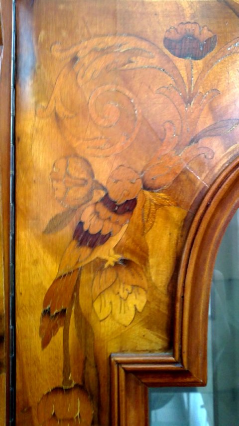 Schrank Barockstil Vitrine Intarsien floral Holzeinlegearbeiten Barockstilvitrine bombiert