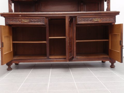 Jugendstil Kredenz, geschnitztes Schrankmöbel - beeindruckendes Wertmöbel 12 Buffetschrank Vintage Kredenz Unterteil Stauraum großzügiges Möbel