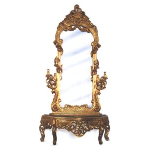 Read more about the article Barockstil Spiegel Konsole geschnitzt grüne Marmorplatte