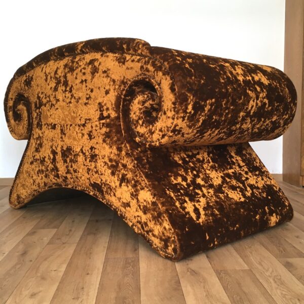 Bretz Mammut Sessel Bronze, Rückseite mit original Bretz-Stoff bezogen