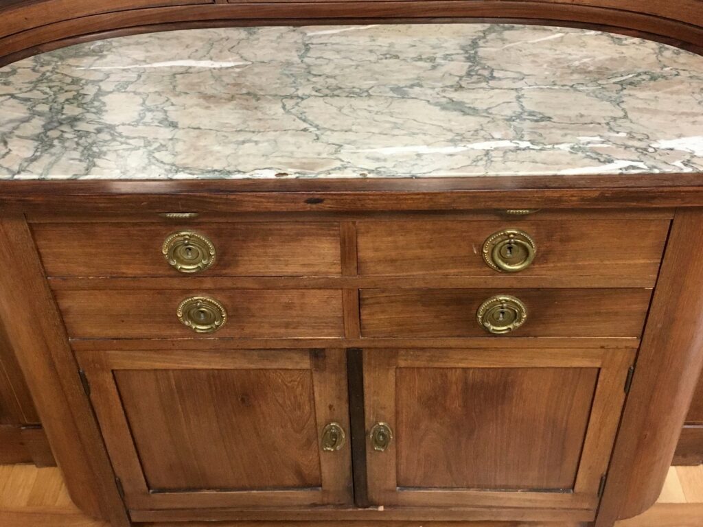 Jugendstil Buffet Schrank Vitrine Anrichte Marmorplatte kristallglas massiv vollholz Empire Küchenschrank