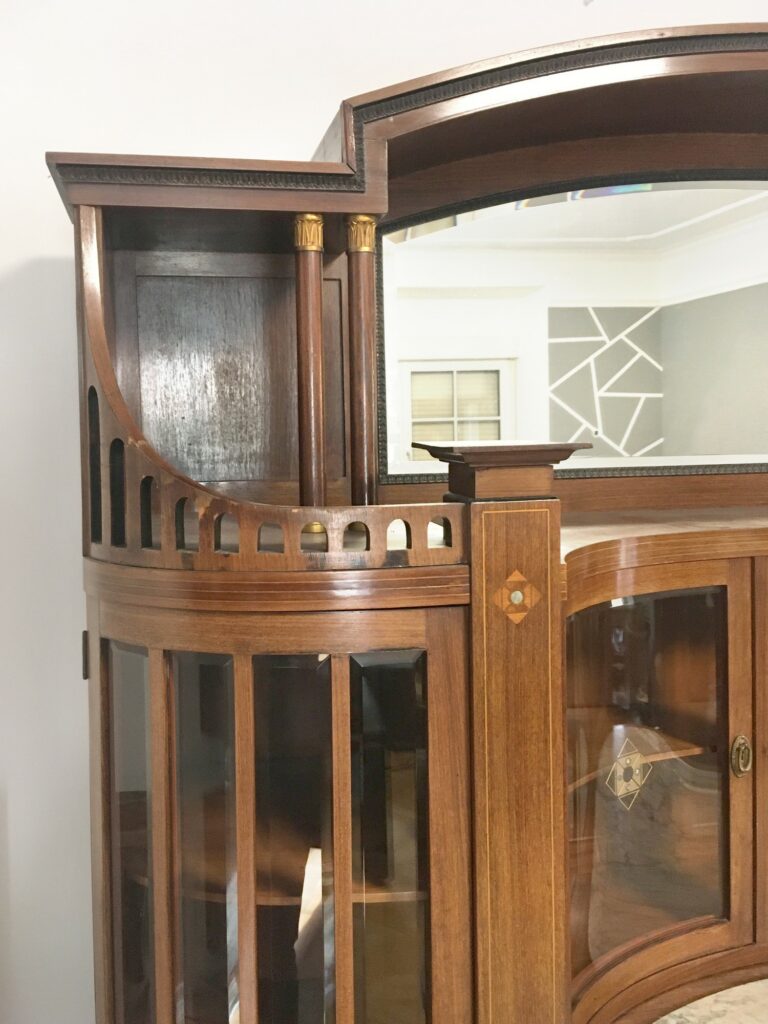 Jugendstil Buffet Schrank Vitrine Anrichte Marmorplatte kristallglas massiv vollholz Empire Küchenschrank