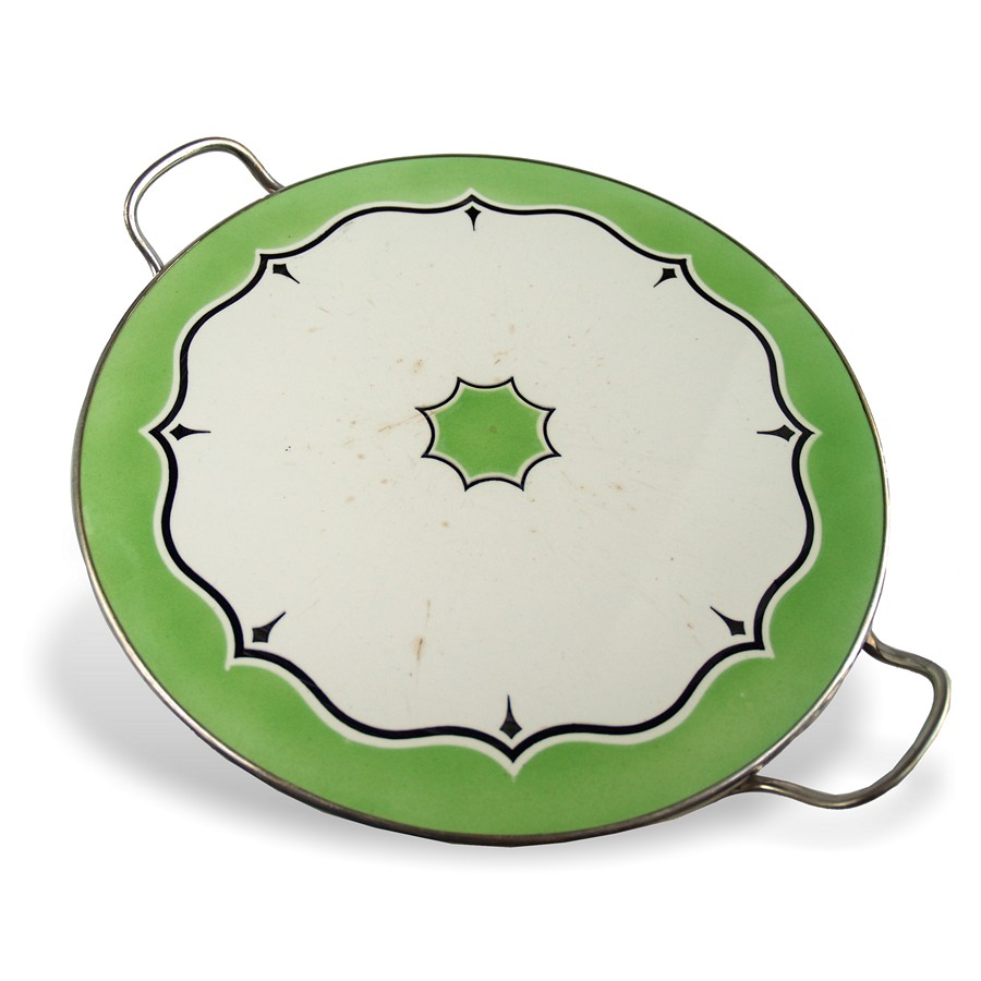 antike tortenplatte keramik gruen g2846 1 01