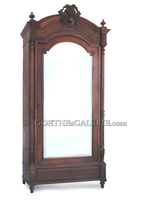 Fotos (c) zeigen: antiken Dielenschrank um 1870 Empire Jugendstil Spiegel Möbel antiker Schrank groß