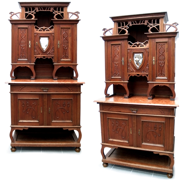 Fotos (c) zeigen: antikes Jugendstil Buffet Möbel Jugendstil antik Möbel Peitschenschlag Marmor Kredenz Antiquität shop kaufen