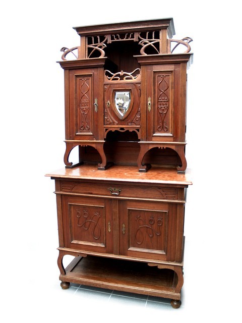 Jugendstil Möbel Buffet 2 Jugendstil antik Möbel Peitschenschlag Marmor Kredenz Antiquität shop kaufen