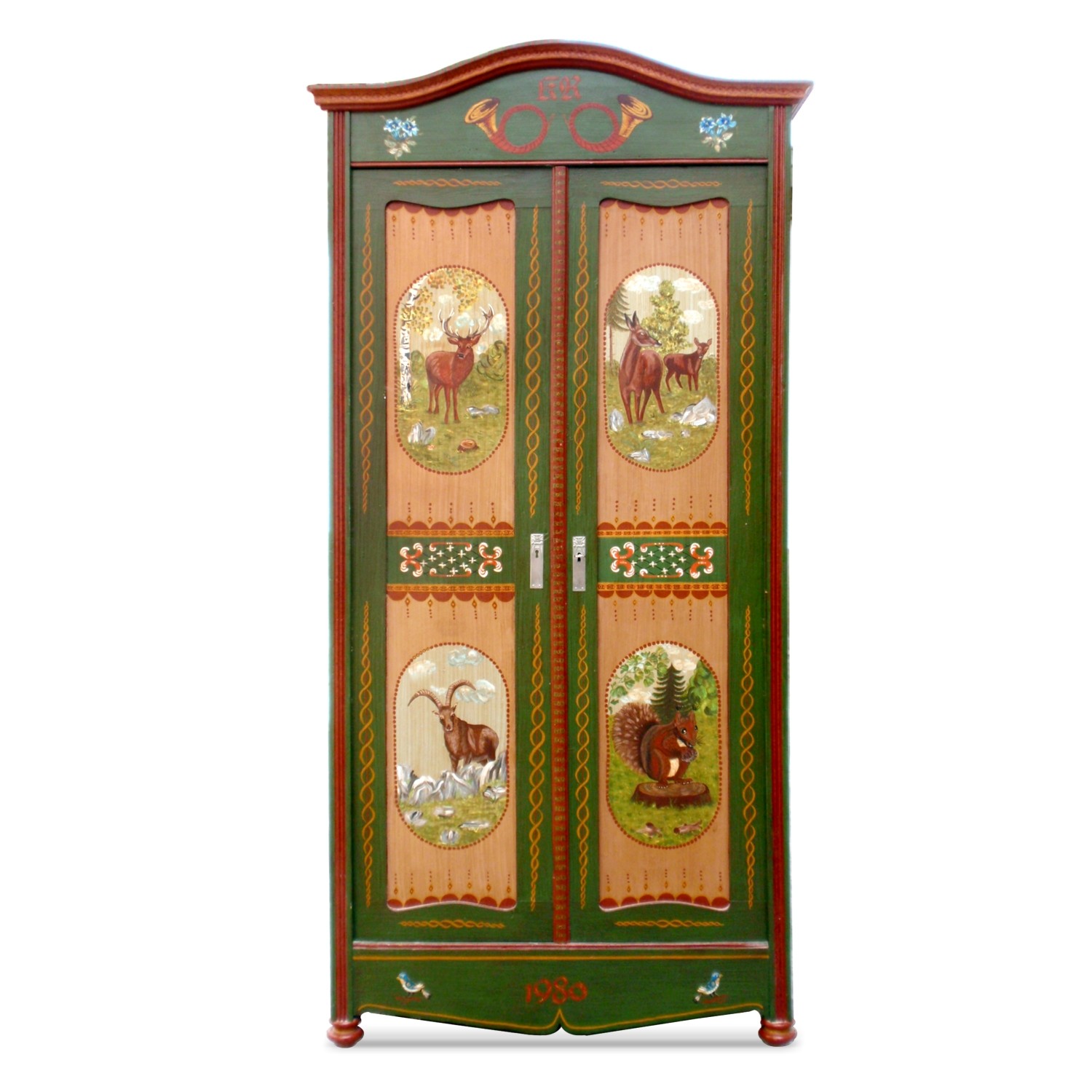 You are currently viewing Bauernschrank grün bemalt mit Hirsch