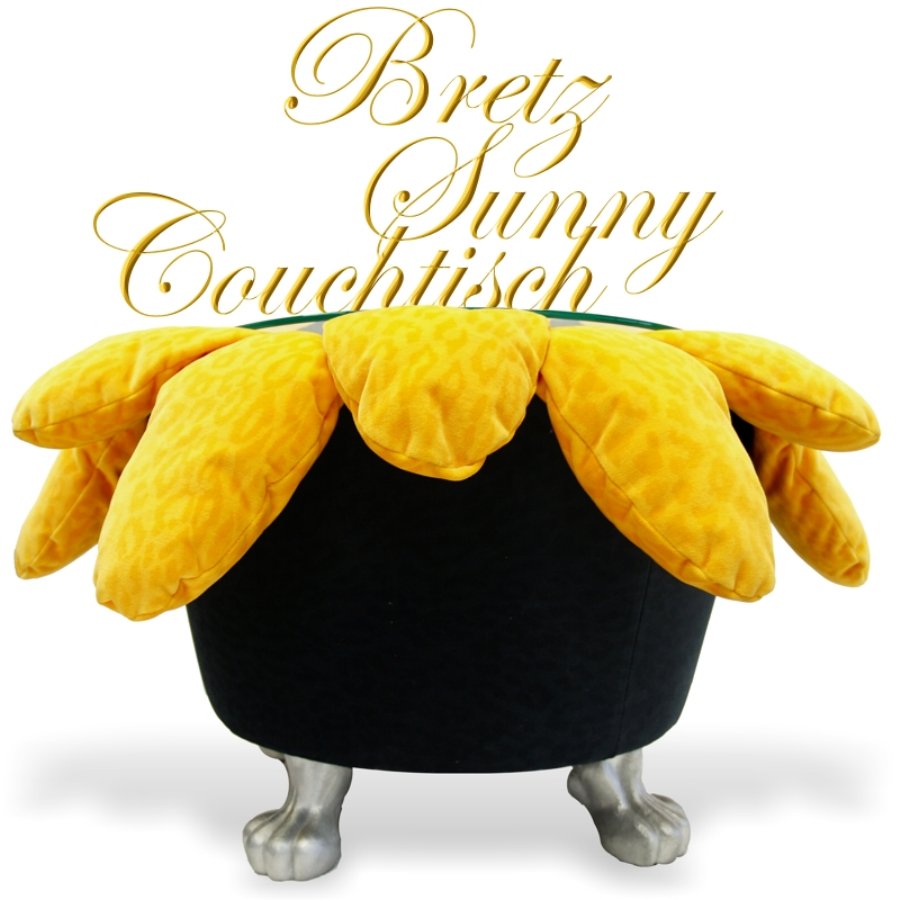 Read more about the article Bretz Couchtisch SUNNY – die große Sonnenblume auf Löwentatzen