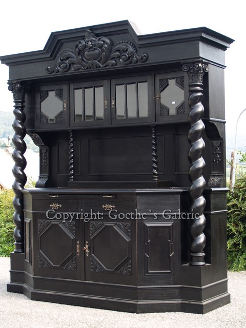 danziger barock schrank vollsaeulen gross schwarz antik antiquitaet g1741 10