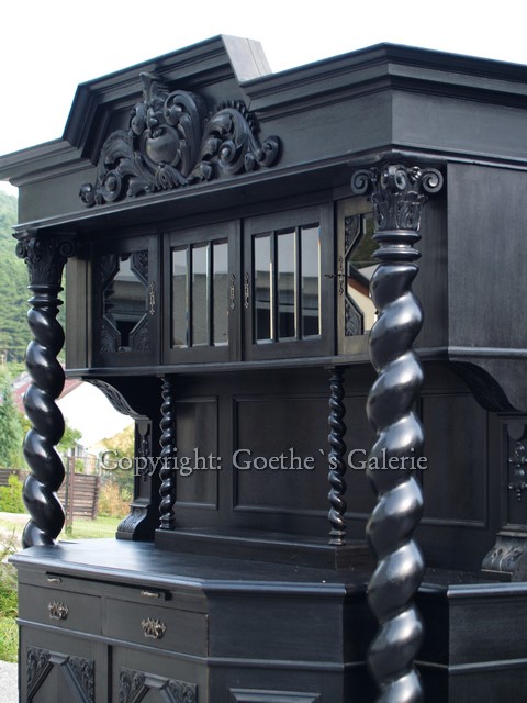 danziger barock schrank vollsaeulen gross schwarz antik antiquitaet g1741 11