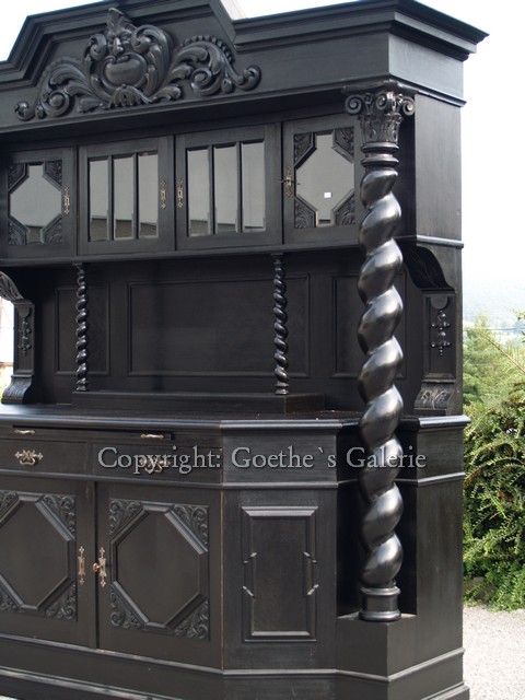 danziger barock schrank vollsaeulen gross schwarz antik antiquitaet g1741 12