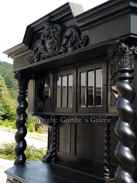 danziger barock schrank vollsaeulen gross schwarz antik antiquitaet g1741 13