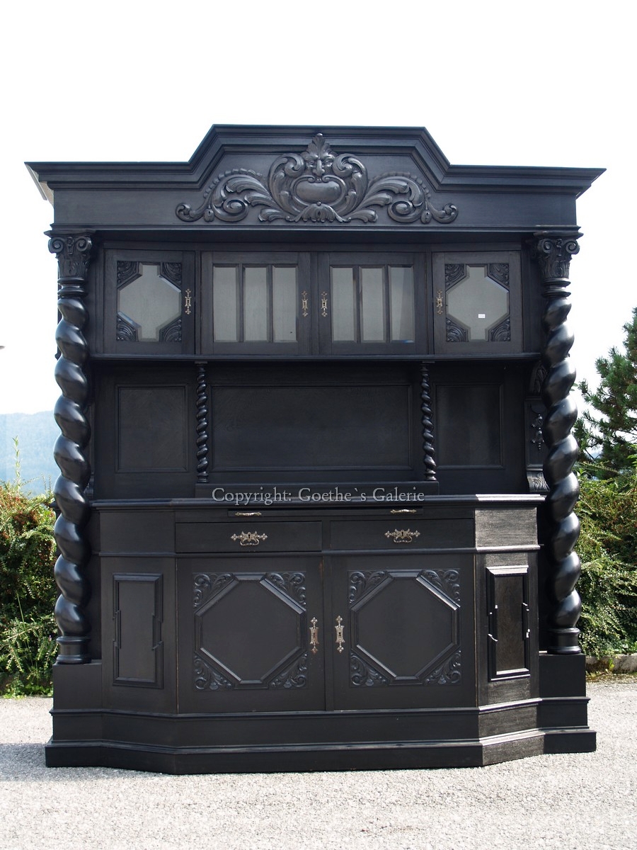 danziger barock schrank vollsaeulen gross schwarz antik antiquitaet g1741 2