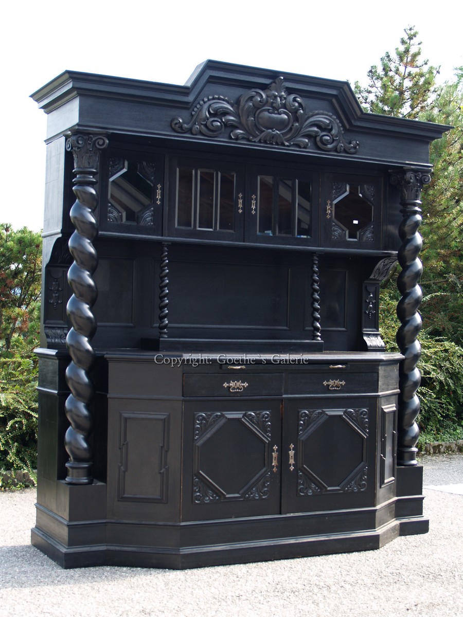 danziger barock schrank vollsaeulen gross schwarz antik antiquitaet g1741 3