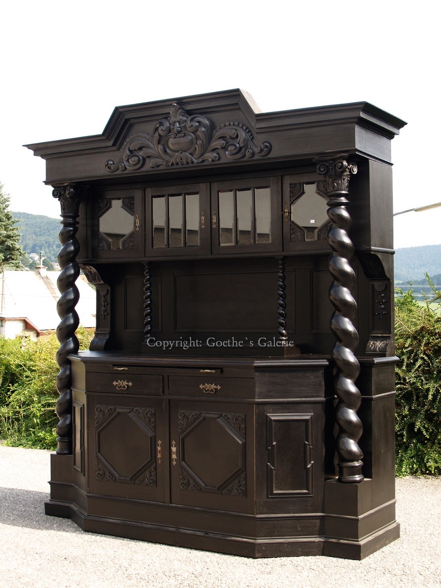 danziger barock schrank vollsaeulen gross schwarz antik antiquitaet g1741 4