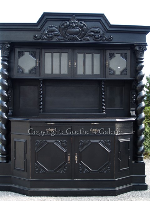 danziger barock schrank vollsaeulen gross schwarz antik antiquitaet g1741 9