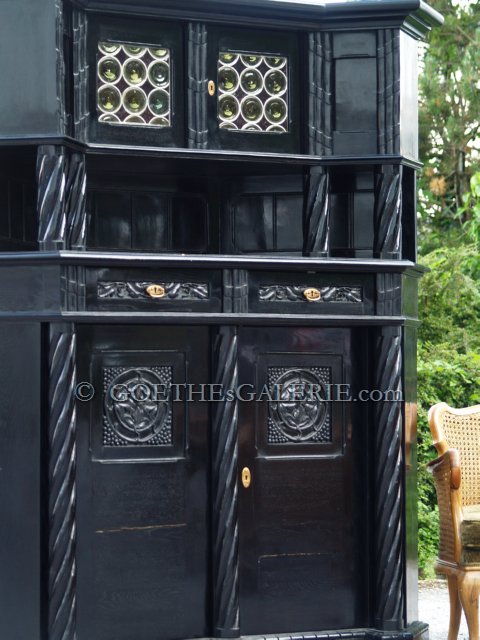 Neorenaissance Schrank Danziger Barock schwarz antik Buntglas Vollsäulen Jugendstil noir