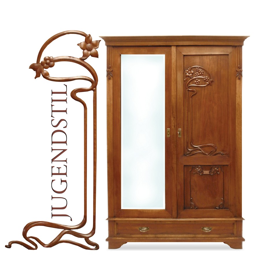 Read more about the article Eleganter Jugendstil Schrank mit Peitschenschlag Schnitzwerk