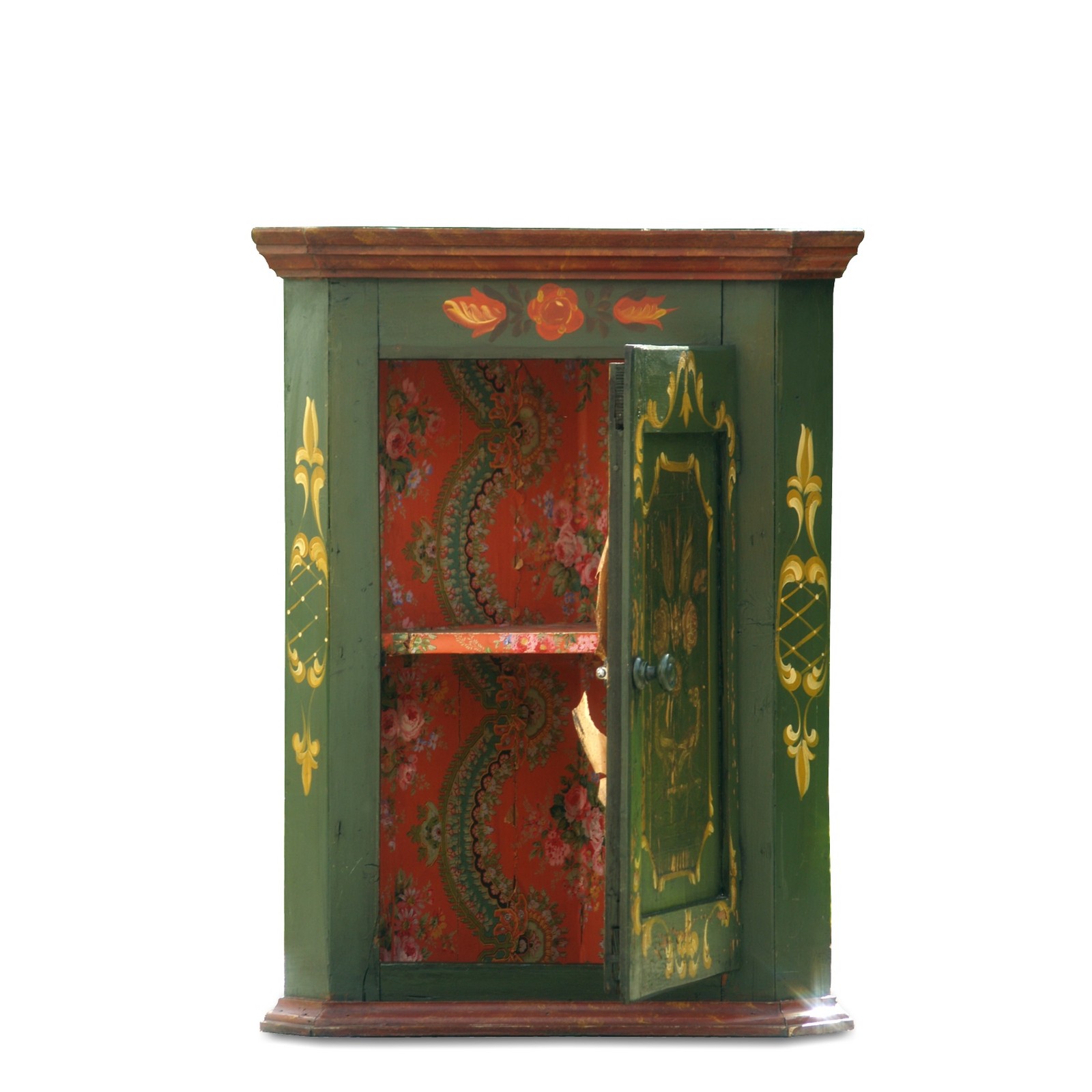 Read more about the article Eckkasten Wandschrank antik Bauernschrank grün