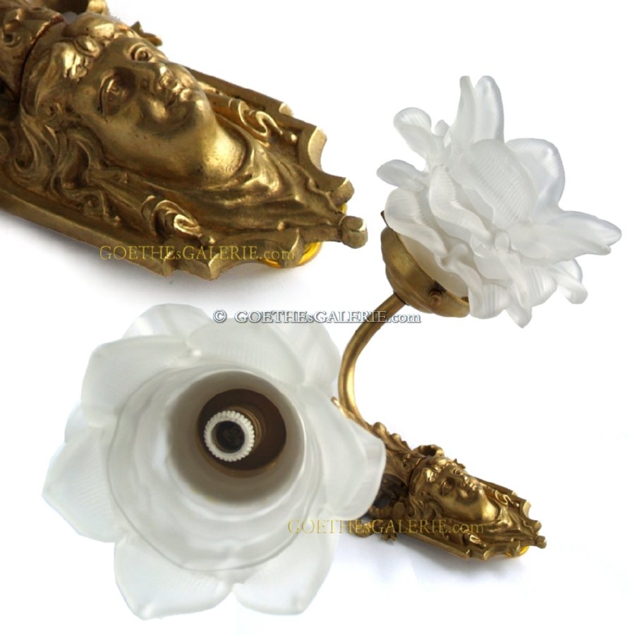 Read more about the article Wandlampen Messing Jugendstil mit Frauenkopf