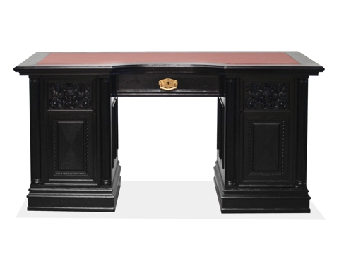 Schreibtisch antik restauriert massivholz Herrenzimmer Möbel Antiquität schwarz beschnitzt