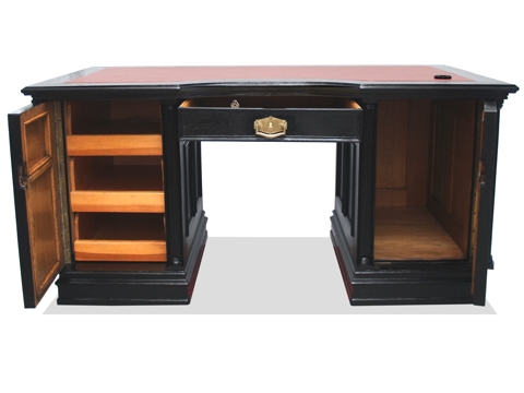 Schreibtisch antik restauriert massivholz Herrenzimmer Möbel Antiquität schwarz beschnitzt