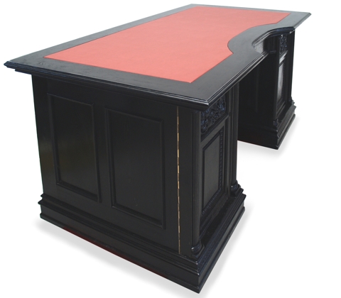 Schreibtisch antik restauriert massivholz Herrenzimmer Möbel Antiquität schwarz beschnitzt