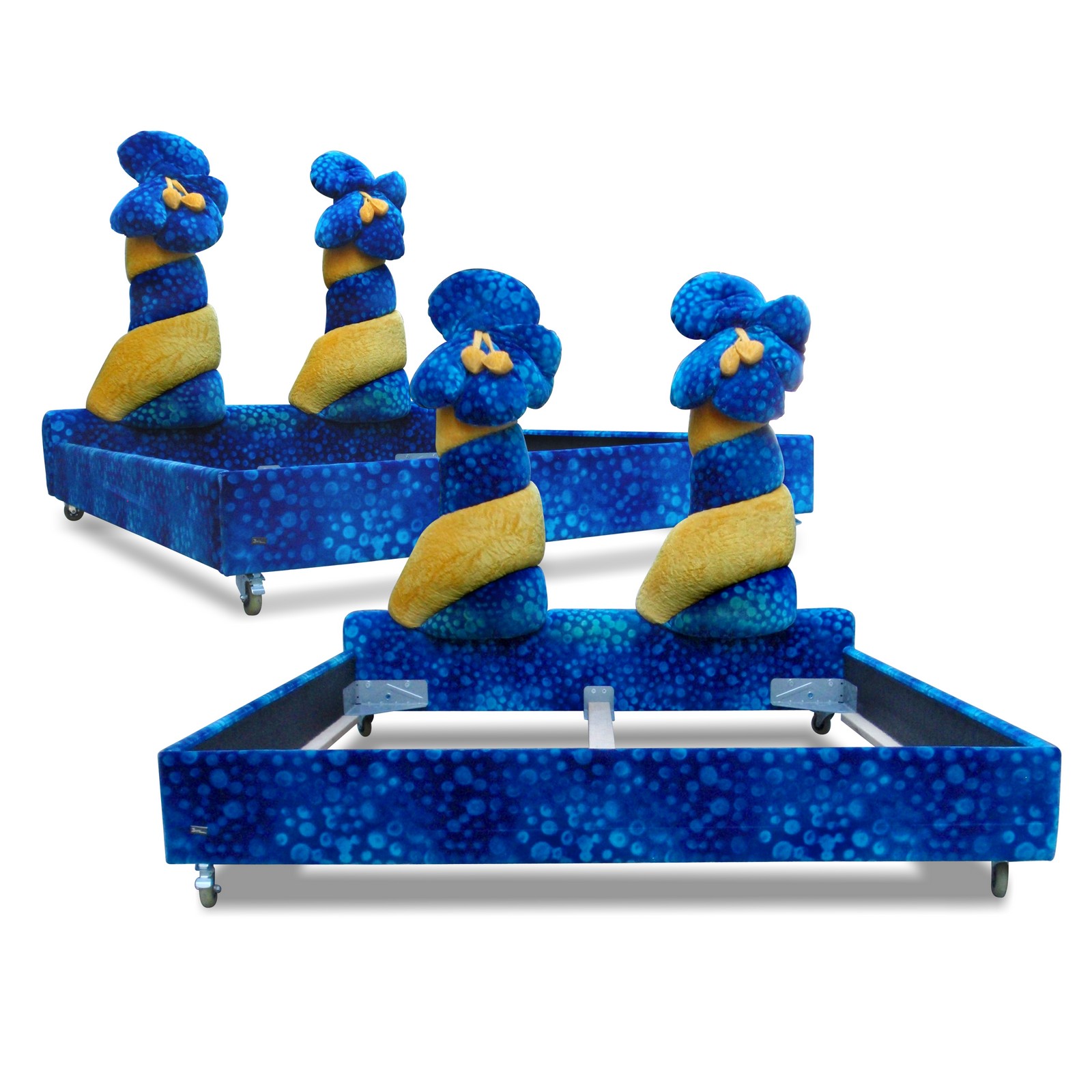 Bretz Designklassiker Sofa Bett Aitutaki blau gelb Blume Kinderzimmer Möbel Kindermöbel weich Stoff Blumen