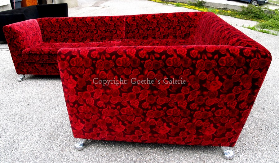Riesensofa Wohnlandschaft Rosenstoff Bretz Sofa Monster Bettsofa rot Rosenstoff