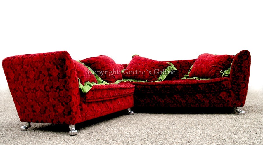 Riesensofa Wohnlandschaft Rosenstoff Bretz Sofa Monster Bettsofa rot Rosenstoff
