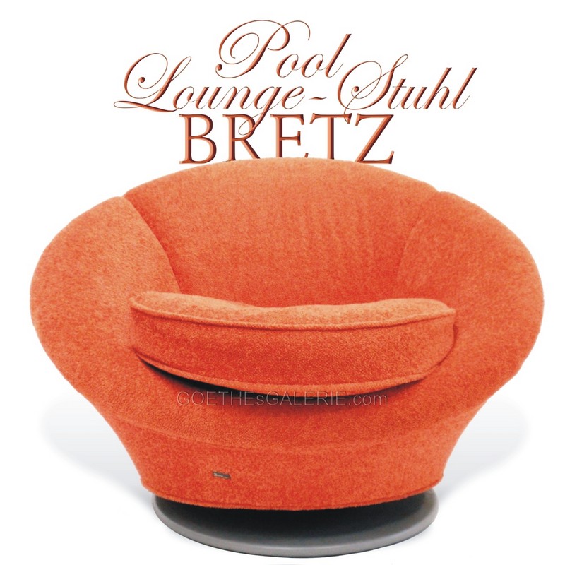 Foto (c) zeigt: Bretz Stuhl Pool Rarität. Klick auf großes Bild öffnet Shop im neuen Fenster. bretz designklassiker lounge pool drehstuhl ufo orange kräuselvelours