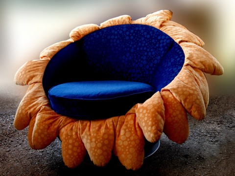 Sofastuhl Bretz Sessel Ufo Designklassiker Pool Blume Sunny Samtstoff gelb schwarz Designmöbel