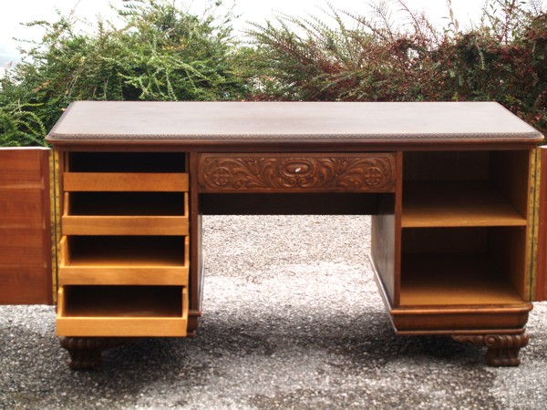 Freisteher Schreibtisch mit Innenladen antik Schreibtisch antik restauriert massivholz Herrenzimmer Möbel Antiquität