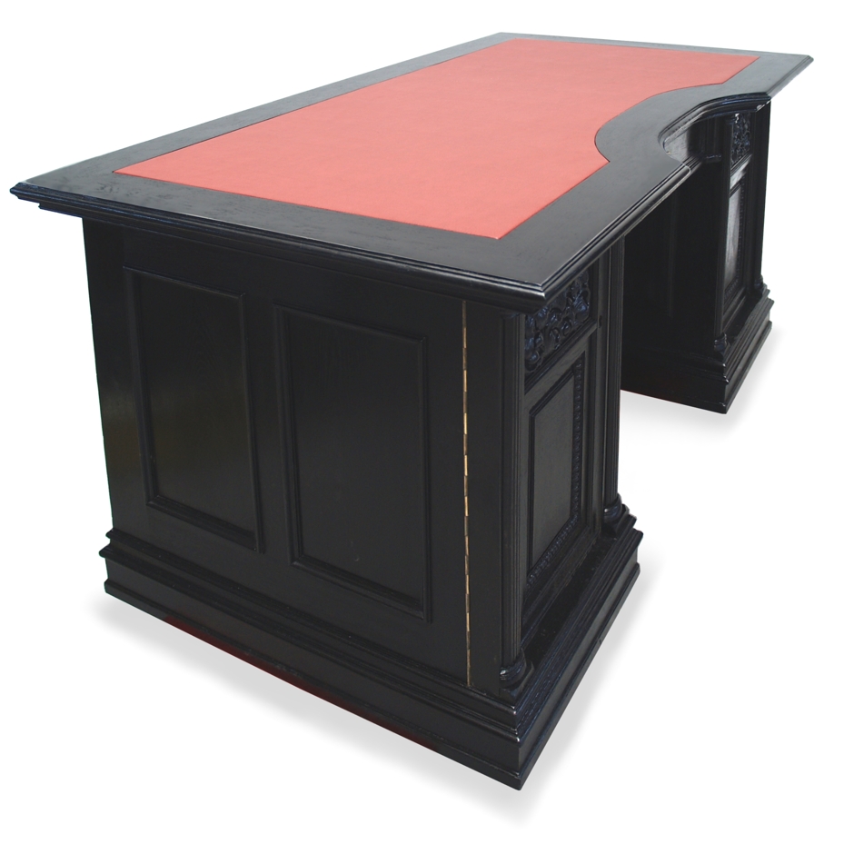 Schreibtisch antik restauriert massivholz Herrenzimmer Möbel Antiquität schwarz beschnitzt