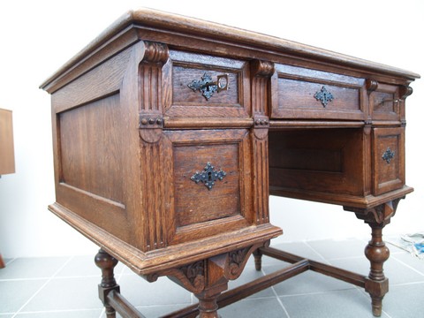 antiker Schreibtisch Seite Schreibtisch antik restauriert massivholz Herrenzimmer Möbel Antiquität beschnitzt