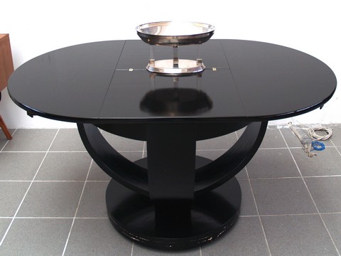 Antiker Tisch Art Deco schwarz Artdeco ausziehbarer Speisetisch restauriert Streamliner Silverliner Art Nouveau