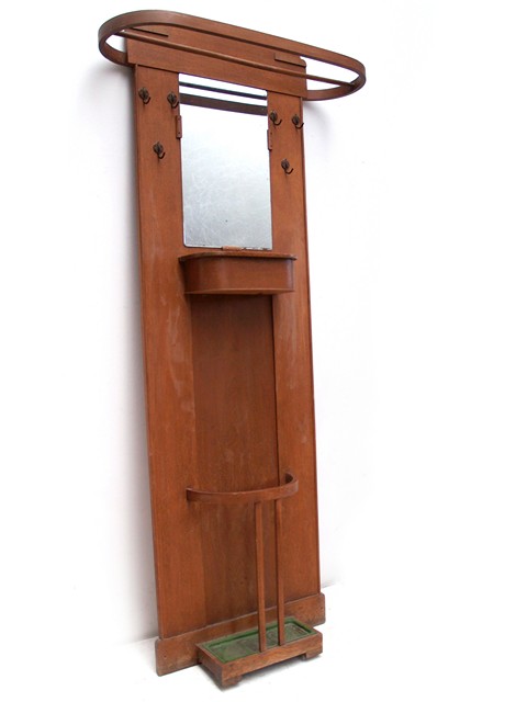 Garderobe Paneel antik Jugendstil Schirmständer Holz Spiegel