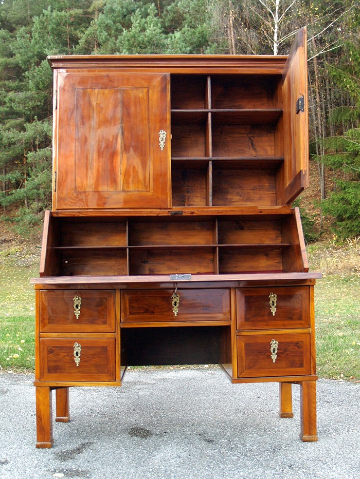 biedermeier 4232 schrank sekretaer schreibtisch aufsatz nuss antik1 3
