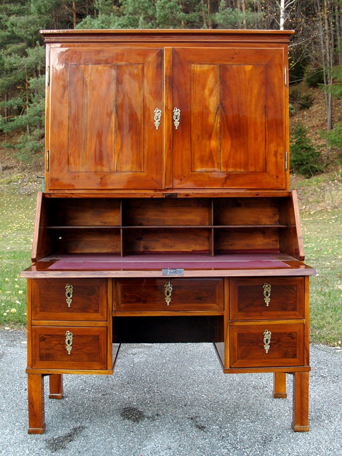 biedermeier 4232 schrank sekretaer schreibtisch aufsatz nuss antik1 4