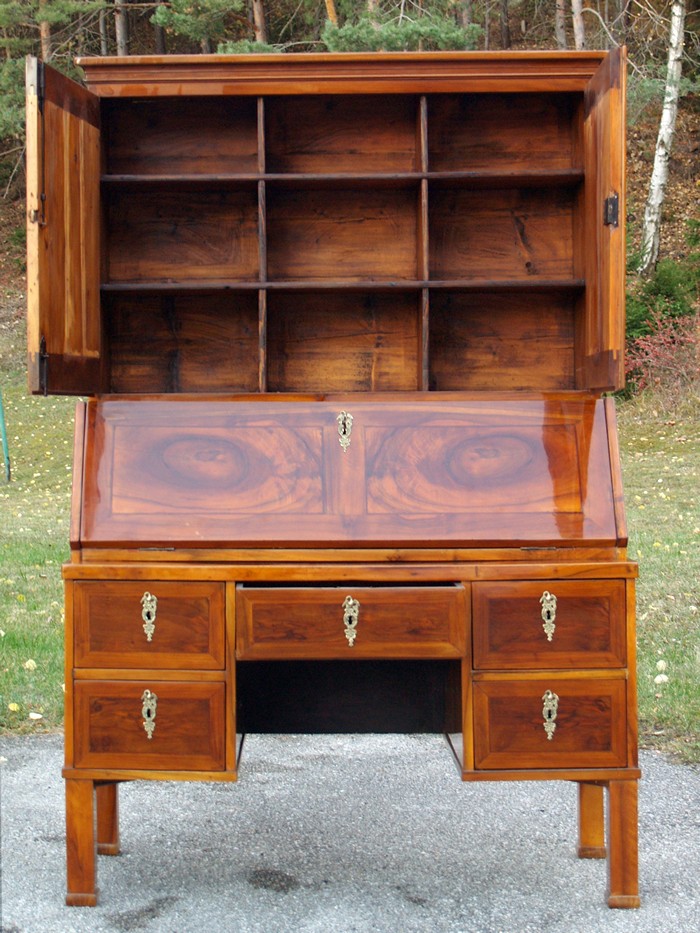 biedermeier 4232 schrank sekretaer schreibtisch aufsatz nuss antik1 5
