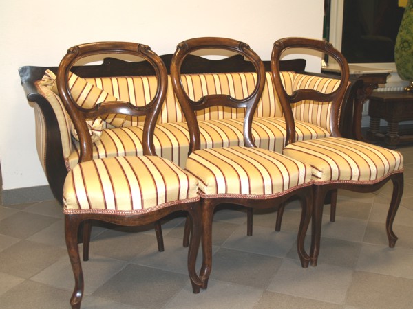 biedermeier antikes sofa neu restauriert satin polsterstoff Nackenrollen sessel stuehle 3