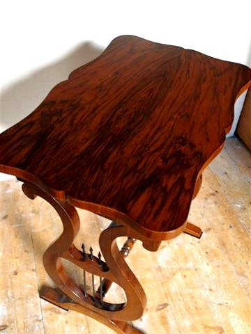 biedermeierstil lyra tisch holz messing 2