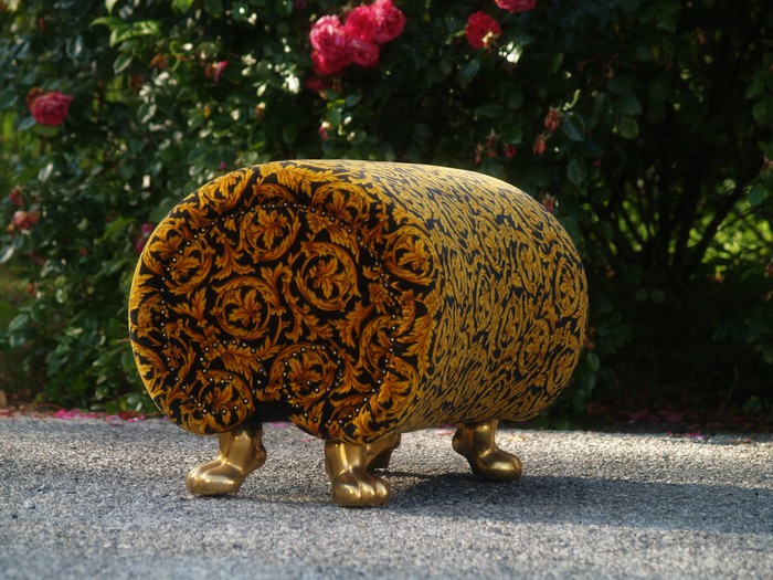 Design Stuhl golden Bretz Versace Hocker Bretz Stuhl gold Ranken Samtstoff Löwentatzen Designklassiker