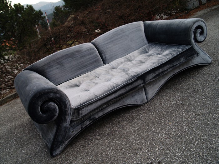 Bretz Sofa Mammut gebraucht silber Samtstoff metall chrom