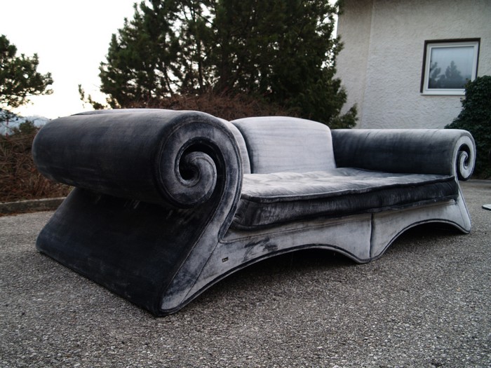 Bretz Sofa Mammut gebraucht silber Samtstoff metall chrom