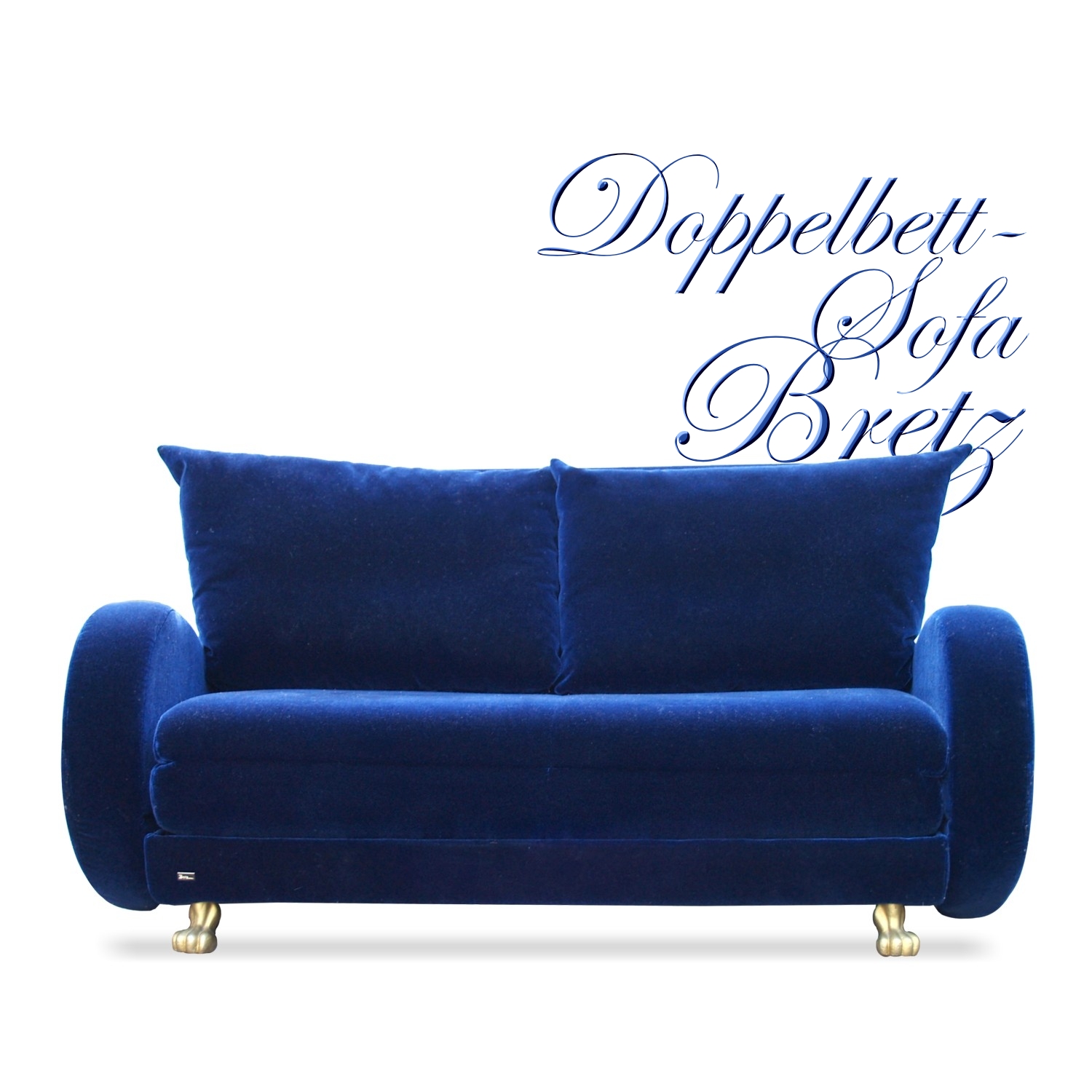 Bretz Designklassiker Sofa Popeye Bettsofa ausziehbares Bett blau Samt Mohair Stoff