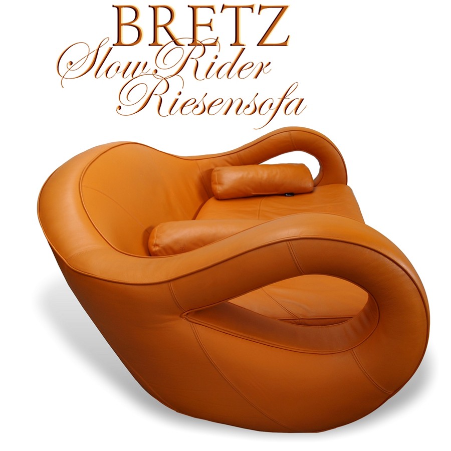Bretz designklassiker Sofa Leder Designer Slowrider orange kissen