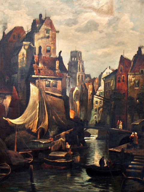 Gemälde Bilderrahmen antik Jugendstil Barock Gold vergoldet Antiquität Galerie Rahmen Spiegel schwarz Öl auf Leinen