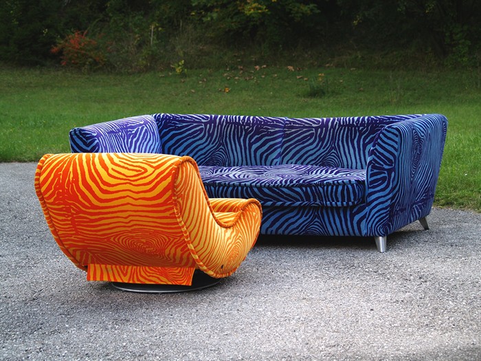 Bretz Designklassiker Sofa Stuhl Laola Hookipa Liege Lounge zebra tangerine orange Relaxstuhl Sofa Monster blau
