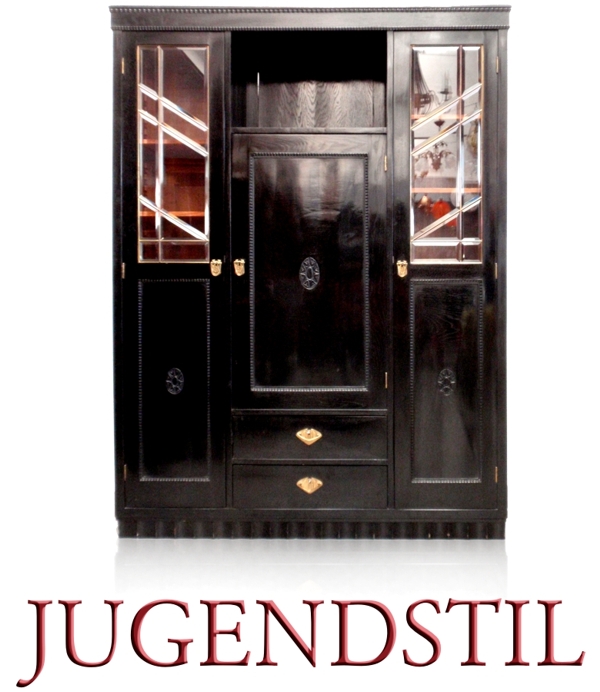 Jugendstil Möbel Antiquität Schrank antik Pfeilervitrine schwarz